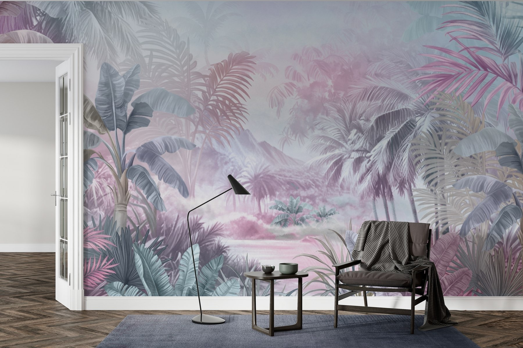 Painting of a forest with palm trees