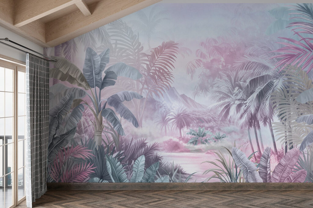 Painting of a forest with palm trees