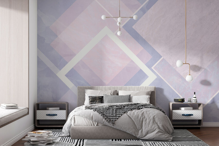 Composición abstracta de diseño geométrico en tonos pastel.