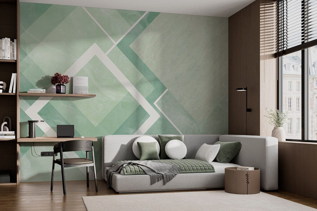 Green and white tile with white lines