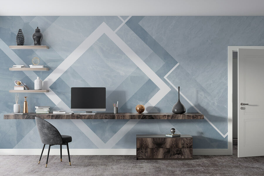 Fondo azul y blanco con cuadrados y líneas blancas