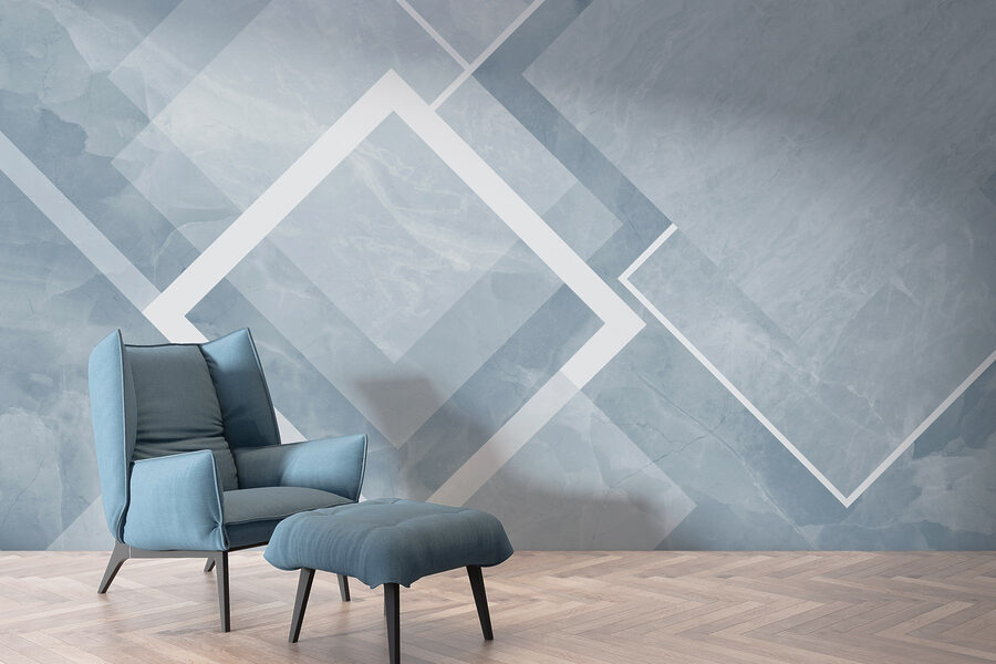 Fondo azul y blanco con cuadrados y líneas blancas