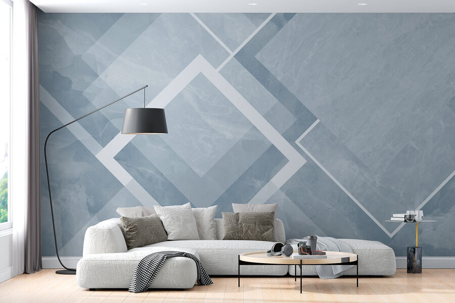 Fondo azul y blanco con cuadrados y líneas blancas