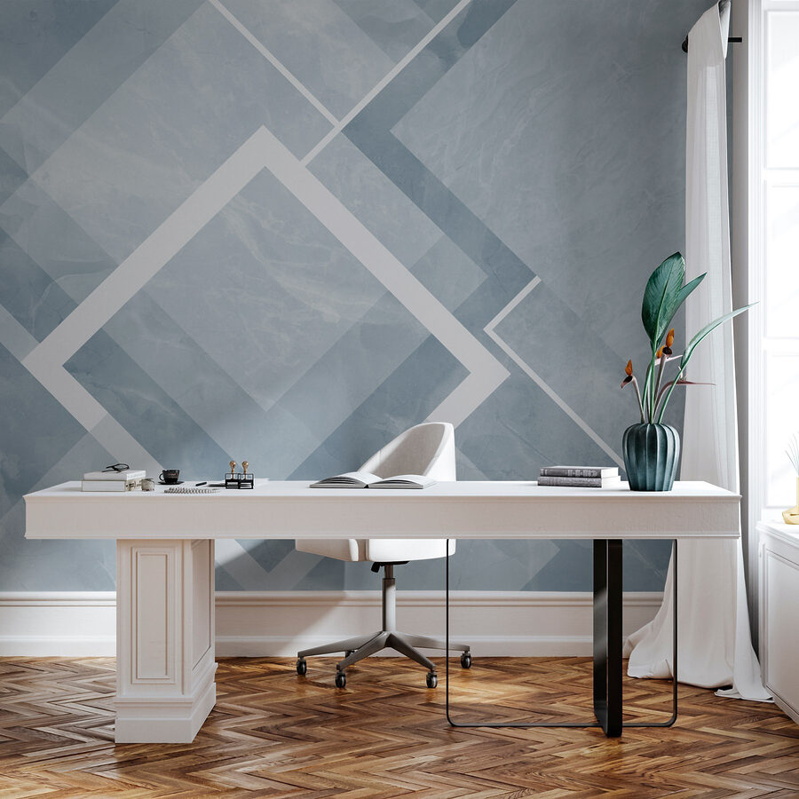 Fondo azul y blanco con cuadrados y líneas blancas