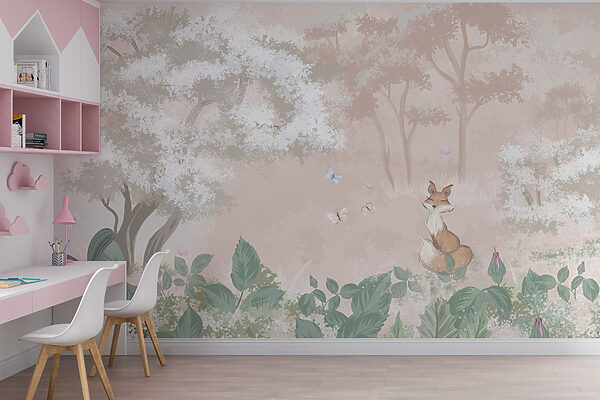 Fox and butterflies in a forest