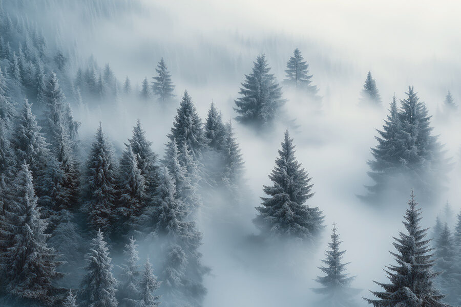 Grupo de árboles cubiertos de nieve