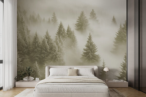 Group of trees in the fog