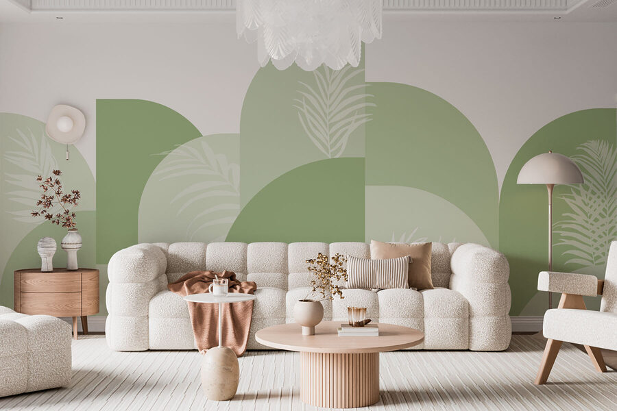Fondo verde y blanco con hojas blancas