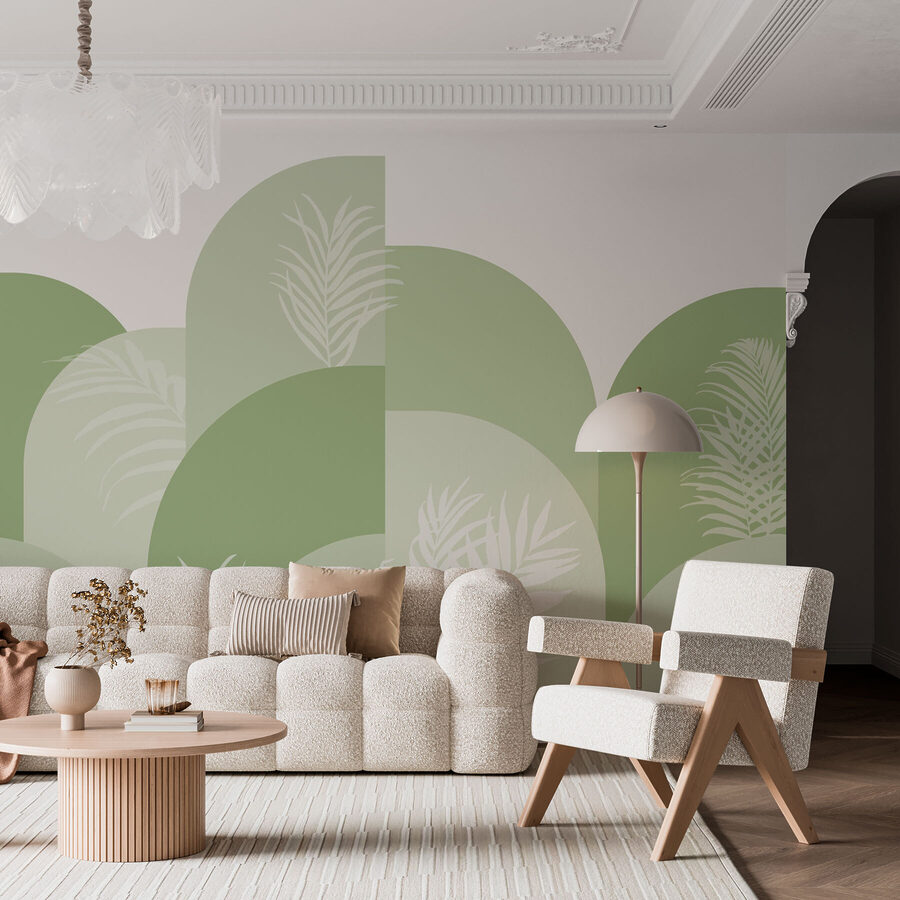 Fondo verde y blanco con hojas blancas
