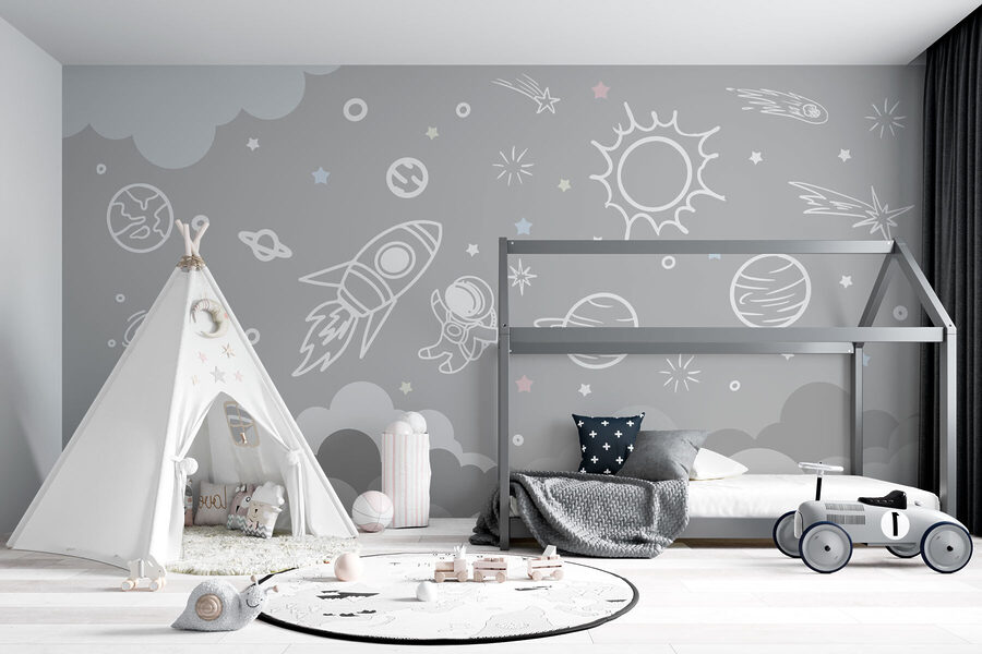 Escena espacial con nubes y estrellas Escena espacial con nubes y estrellas