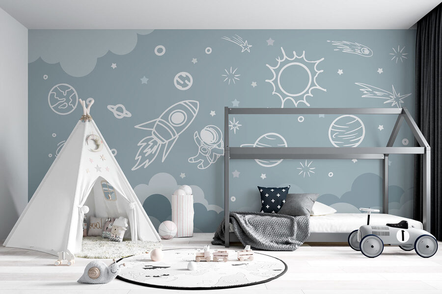 Escena espacial con nubes y estrellas