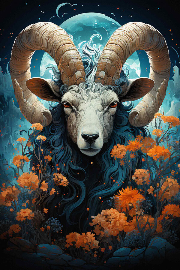 Painting of a ram with horns Painting of a ram with horns