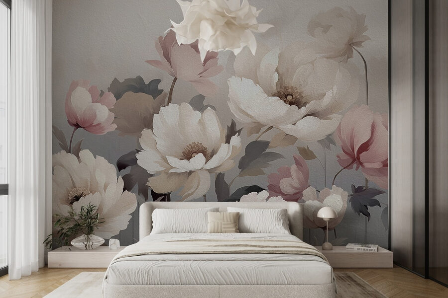 Pintura de flores en una pared