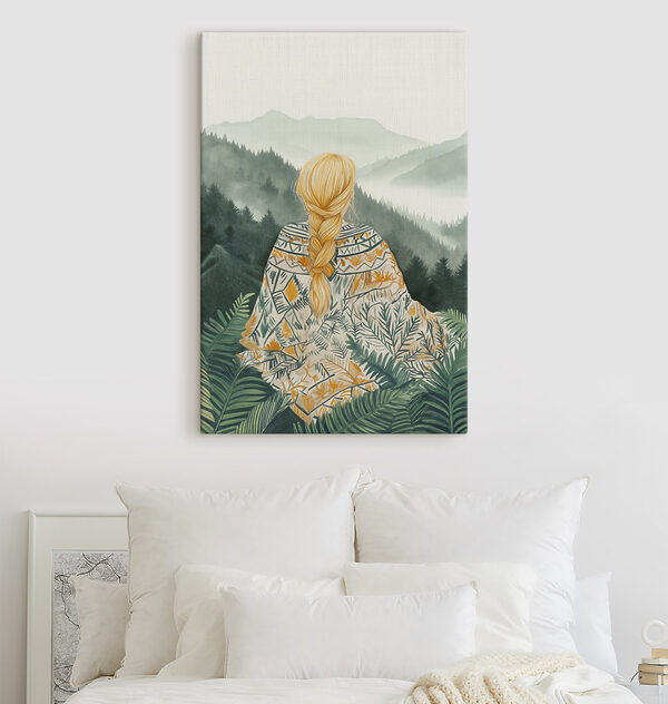 Cuadros Una mujer sentada en un bosque contemplando las montañas (SKU: s41452) Cuadros Cuadros Una mujer sentada en un bosque contemplando las montañas (SKU: s41452)