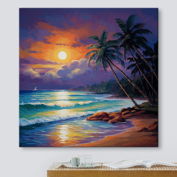 Cuadros Cuadro de una playa con palmeras y olas (SKU: s41484) Cuadros Cuadros Cuadro de una playa con palmeras y olas (SKU: s41484)