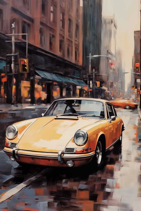 Yellow car on a street Yellow car on a street