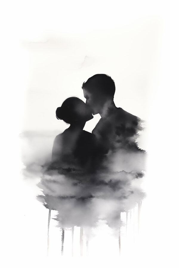 Man and woman kissing in the clouds Man and woman kissing in the clouds