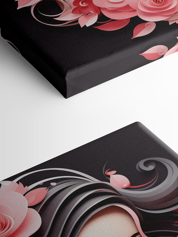 Woman with long hair and pink flowers Woman with long hair and pink flowers