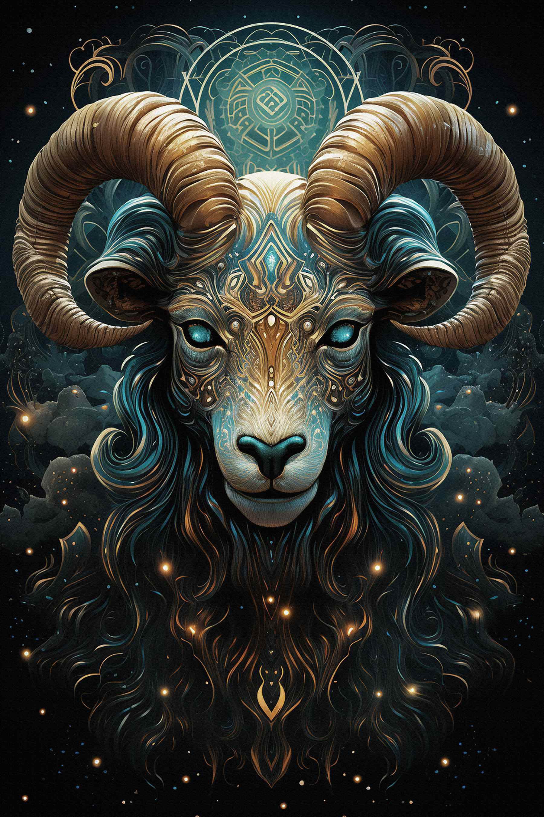 Painting of a ram with a pattern on it Painting of a ram with a pattern on it