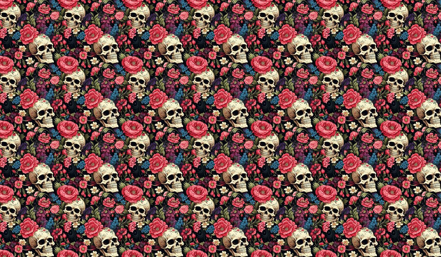 Motivo de calaveras y flores