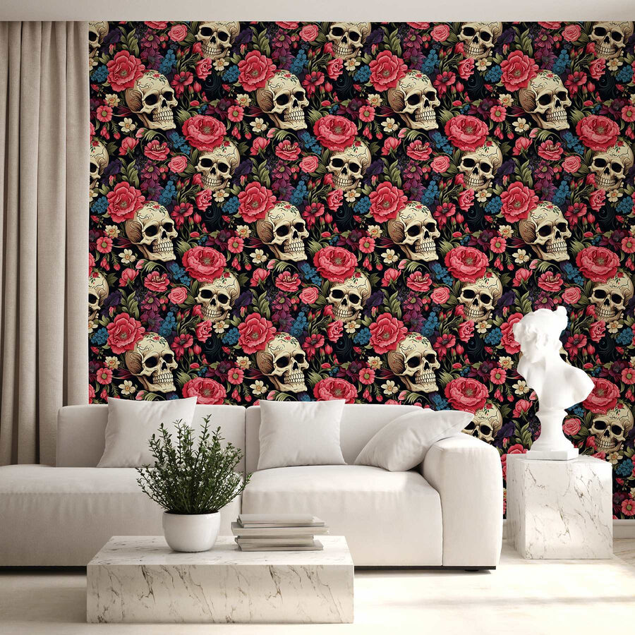 Motivo de calaveras y flores