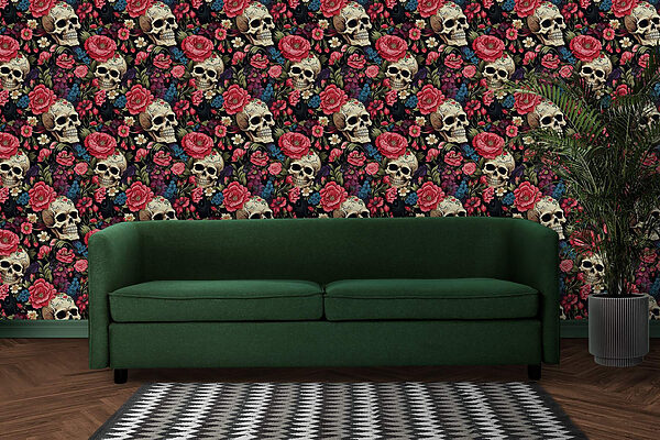Motivo de calaveras y flores Motivo de calaveras y flores