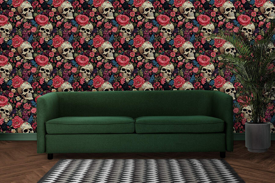Motivo de calaveras y flores