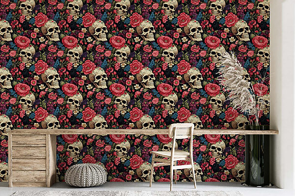 Motivo de calaveras y flores Motivo de calaveras y flores