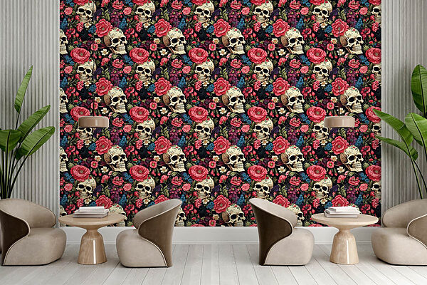 Motivo de calaveras y flores Motivo de calaveras y flores