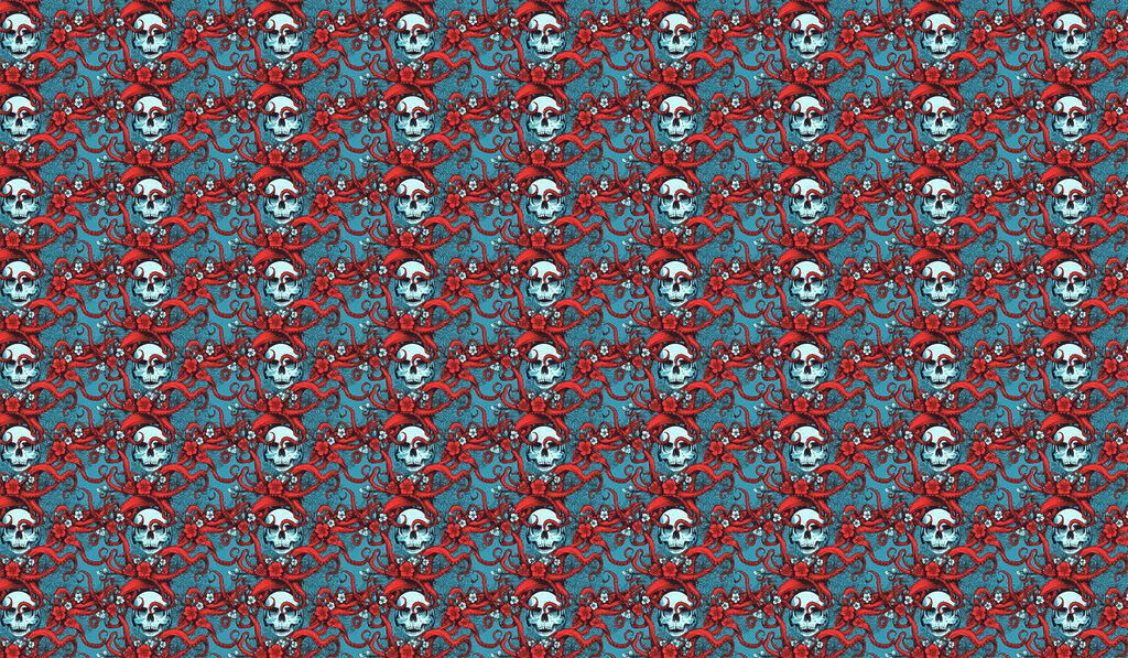 Patrón de calaveras con sombreros rojos Patrón de calaveras con sombreros rojos