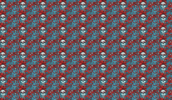 Patrón de calaveras con sombreros rojos Patrón de calaveras con sombreros rojos