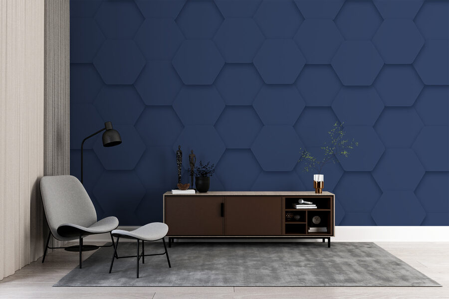 Hexágonos azules sobre una superficie