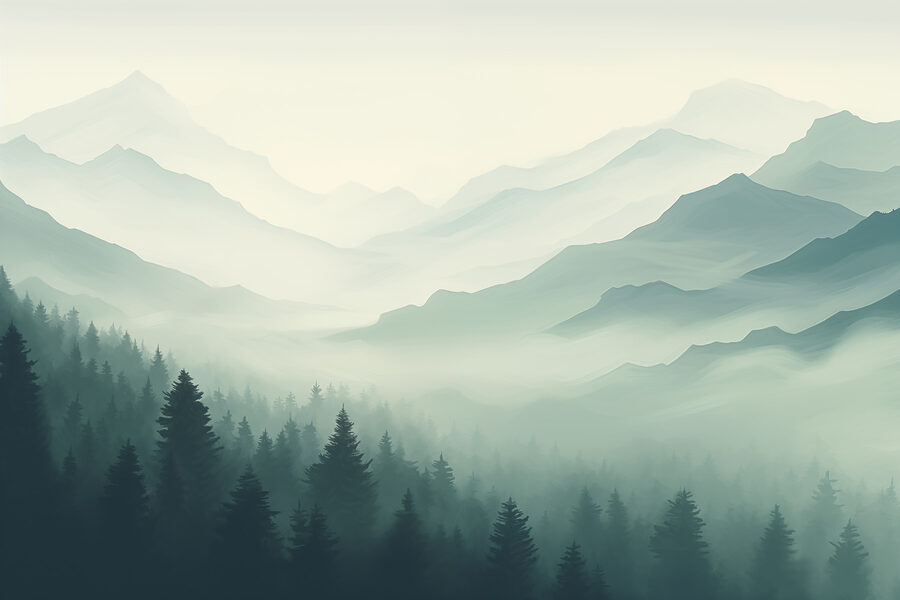 Fotomurales Paisaje montañoso brumoso con árboles - Imagen 5