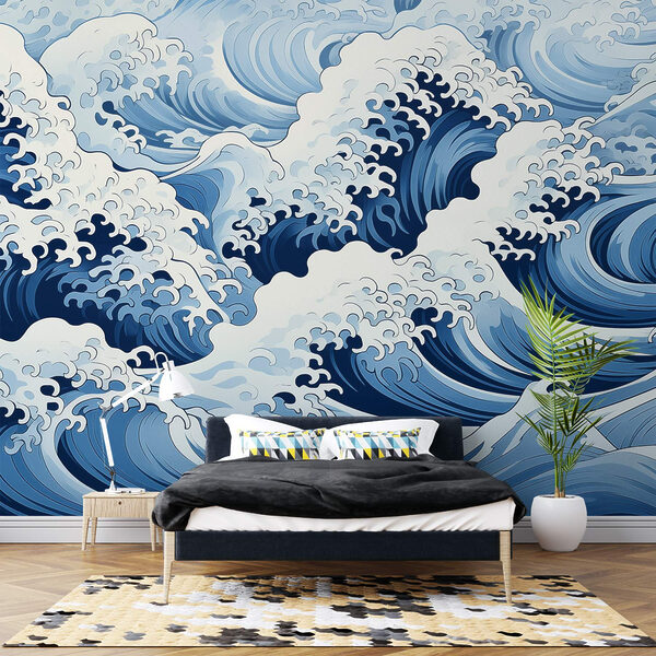 Estampado de ondas azules y blancas Estampado de ondas azules y blancas