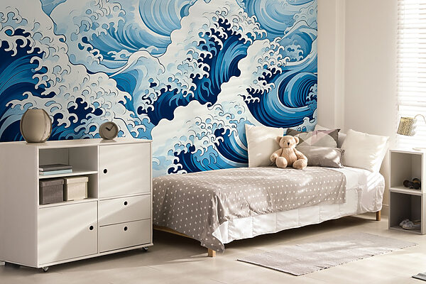 Estampado de ondas azules y blancas Estampado de ondas azules y blancas