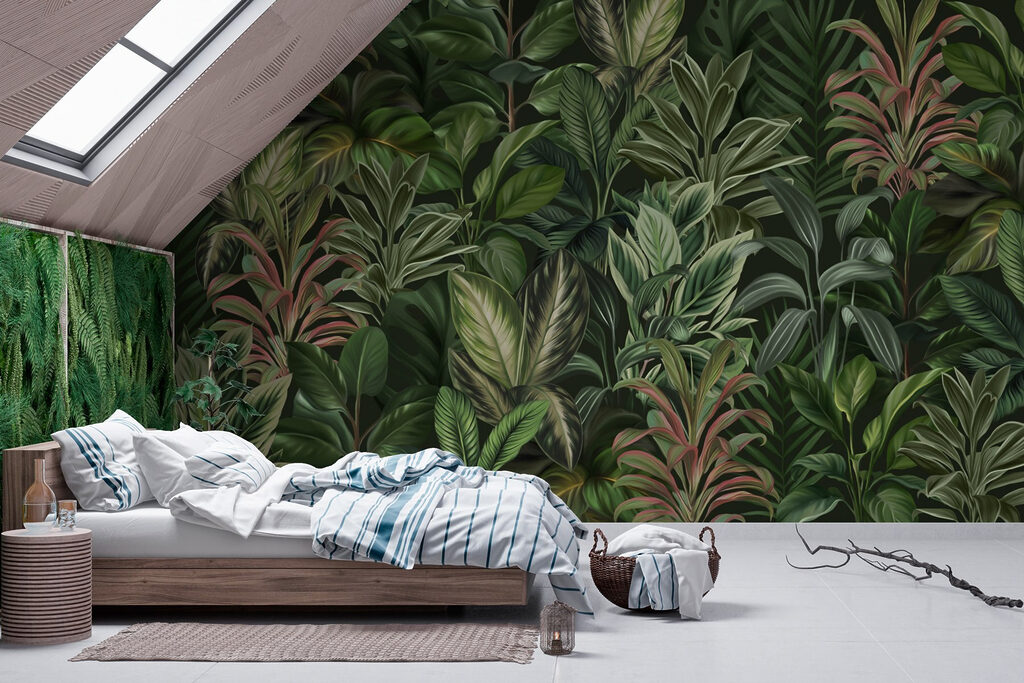 Wallpaper with many different types of leaves