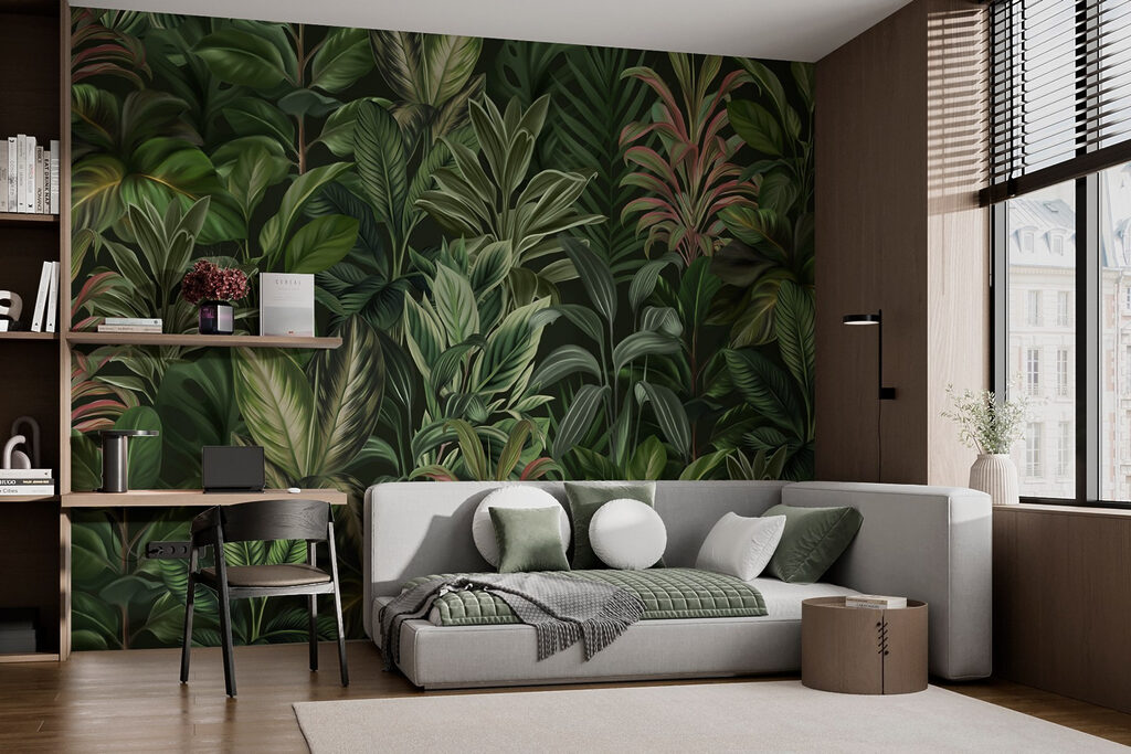 Wallpaper with many different types of leaves