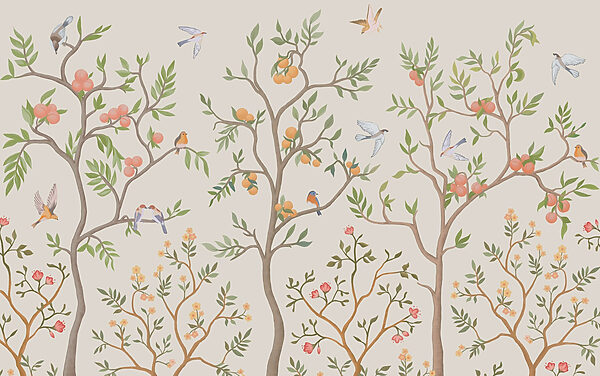Papel pintado con pájaros y árboles Papel pintado con pájaros y árboles