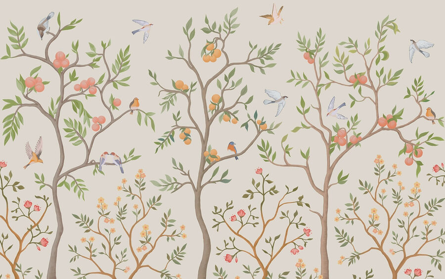 Papel pintado con pájaros y árboles Papel pintado con pájaros y árboles