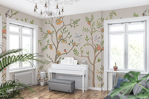 Papel pintado con pájaros y árboles Papel pintado con pájaros y árboles