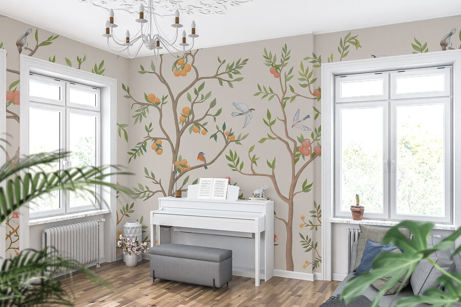 Papel pintado con pájaros y árboles Papel pintado con pájaros y árboles