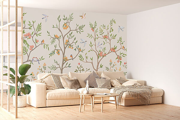 Papel pintado con pájaros y árboles Papel pintado con pájaros y árboles