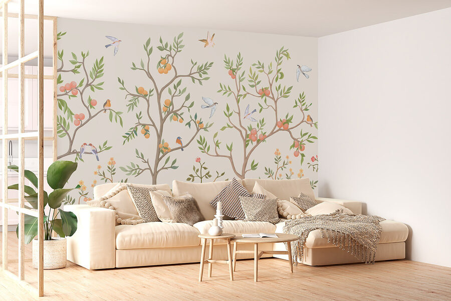 Papel pintado con pájaros y árboles Papel pintado con pájaros y árboles