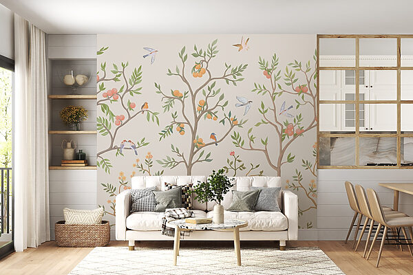 Papel pintado con pájaros y árboles Papel pintado con pájaros y árboles