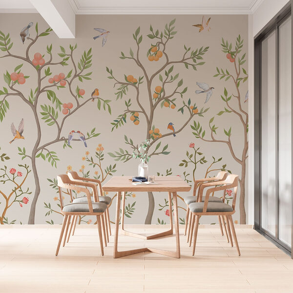 Papel pintado con pájaros y árboles Papel pintado con pájaros y árboles