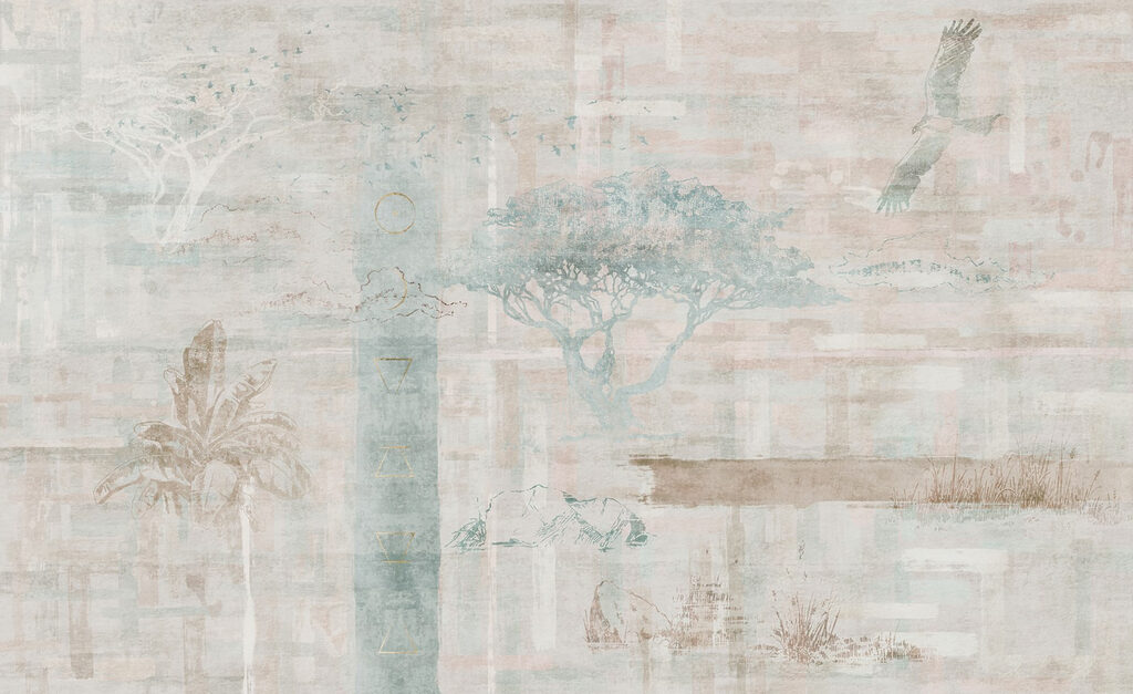Papel pintado con árboles y pájaros Papel pintado con árboles y pájaros
