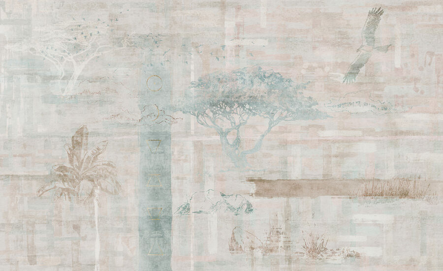 Papel pintado con árboles y pájaros