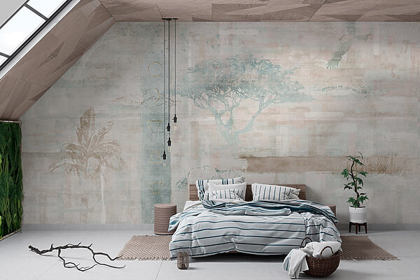 Papel pintado con árboles y pájaros Papel pintado con árboles y pájaros
