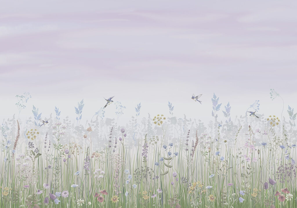 Field of flowers and birds
