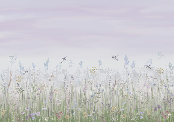 Field of flowers and birds
